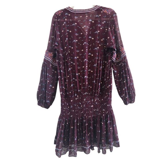 Ulla Johnson Gita Mini Dress Boho Silk Floral Embroidered Tassel Burgundy Size 4 - Picture 5 of 11